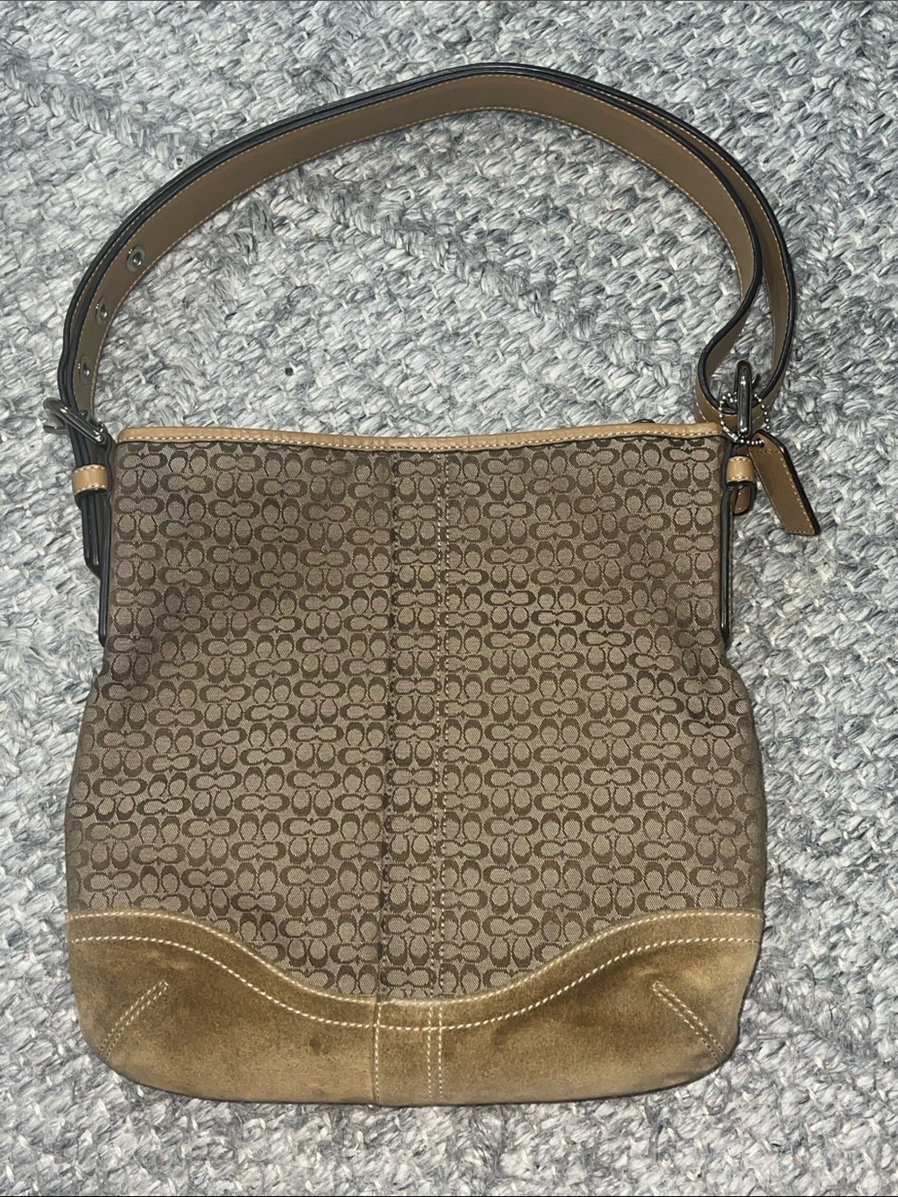 Coach Signature Canvas Shoulder Bag in Brown and Tan